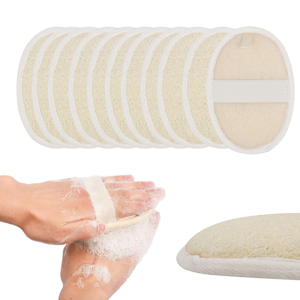 Deago 10 Packs Exfoliating Loofah Sponge Pads, Natural Loofa Sponge