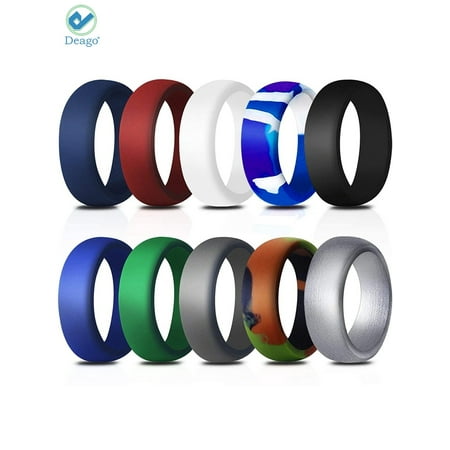 Deago 10 Packs Silicone Wedding Rings for Men, Breathable Mens' Rubber Wedding Bands, Size 9 10 11 12 Available for Workout