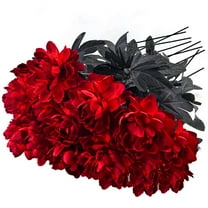 Deago 10 Pcs 14.6 Inch Halloween Decor Silk Dahlia Stems Artificial Flowers, Faux Halloween Flowers Arrangements Fall Home Decorations (Red)