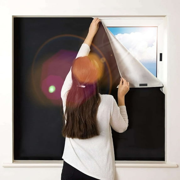 Deago 100% Blackout Curtains for Bedroom, Portable DIY Window Blinds, No Drill Window Shades & Blackout Blinds with Stickers & Tabs for Baby Nursery, Travel, Dorm Room (57" x 39")