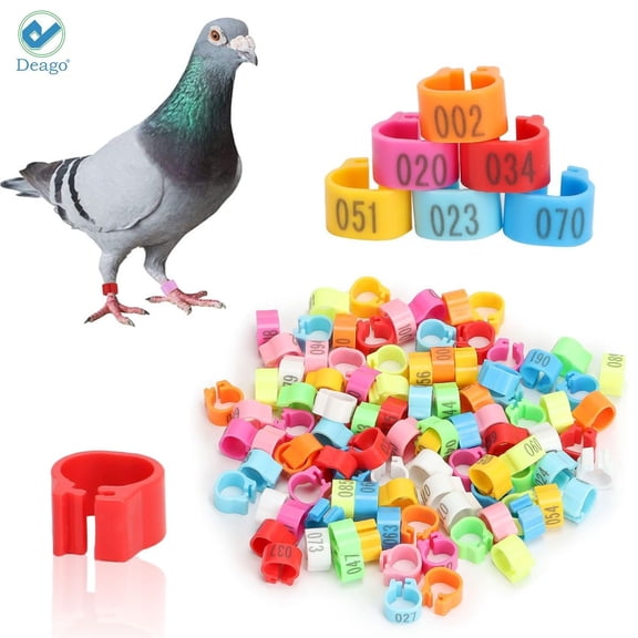 Deago 100 Pcs Bird Rings Leg Bands For Pigeon Parrot Lovebird Coturnix Quail Chicken Goose Turkey Clip Rings Number 1-100 (Orange)