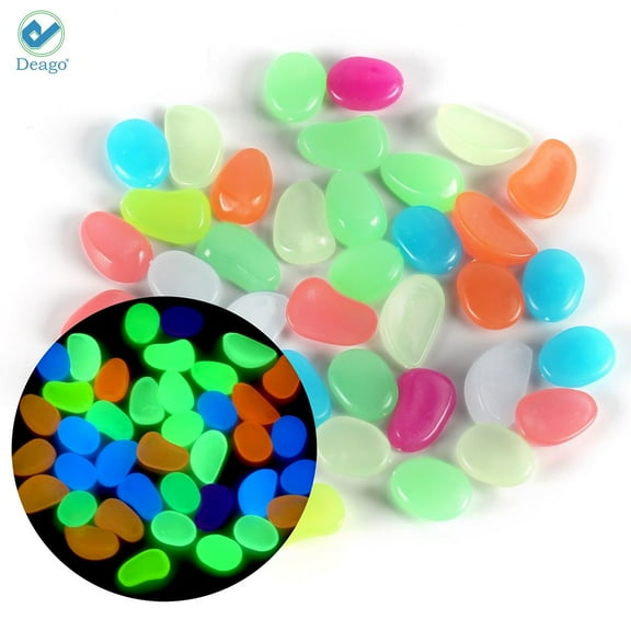 Deago 100pcs Glow in The Dark Pebbles Luminous Stones Rocks for Fish Tank Aquarium Indoor & Outdoor Yard Decor Garden Gravel Decoration for Backyard Walkway Pathway Lawn (Colorful)