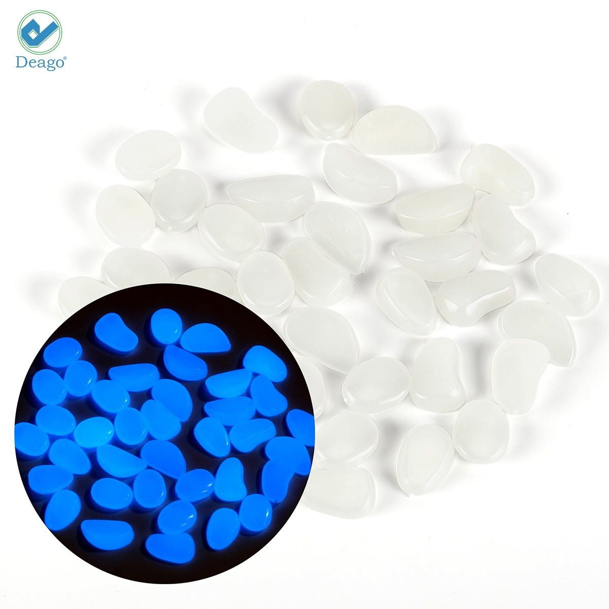Deago 100pcs Glow in The Dark Pebbles Luminous Stones Rocks for Fish ...