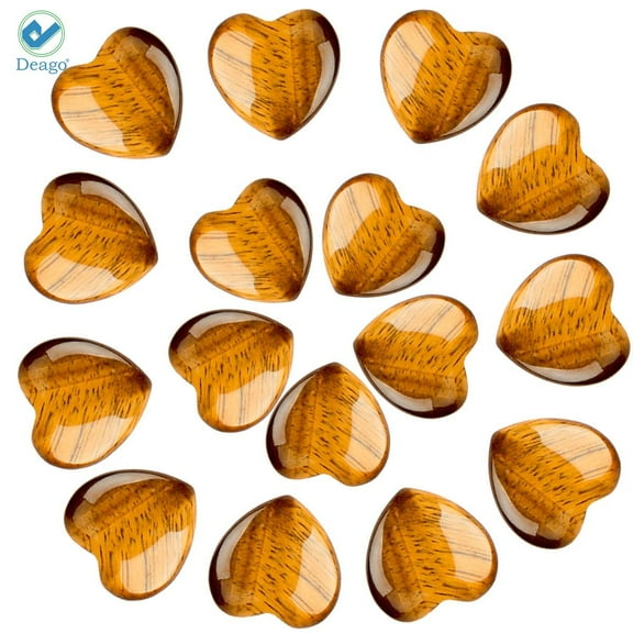 Deago 10pcs Natural Healing Crystal Quartz Heart Love Worry Stones Set Bulk Polished Pocket Palm Thumb Gemstones Chakra Reiki Balancing (Yellow, 0.8in)