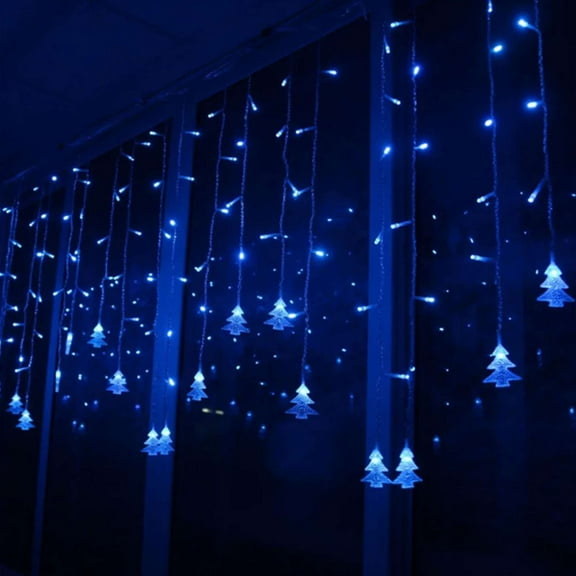 Deago 11.4 FT 96 LED Window Curtain String Lights Christmas Tree Twinkle Lights 8 Modes Plug in Extendable Fairy Light for Christmas Wedding Party Garden Bedroom Decor (Blue)