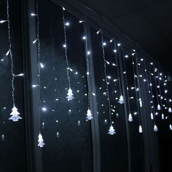 Deago 11.4 FT 96 LED Window Curtain String Lights Christmas Tree Twinkle Lights 8 Modes Plug in Extendable Fairy Light for Christmas Wedding Party Garden Bedroom Decor (White)