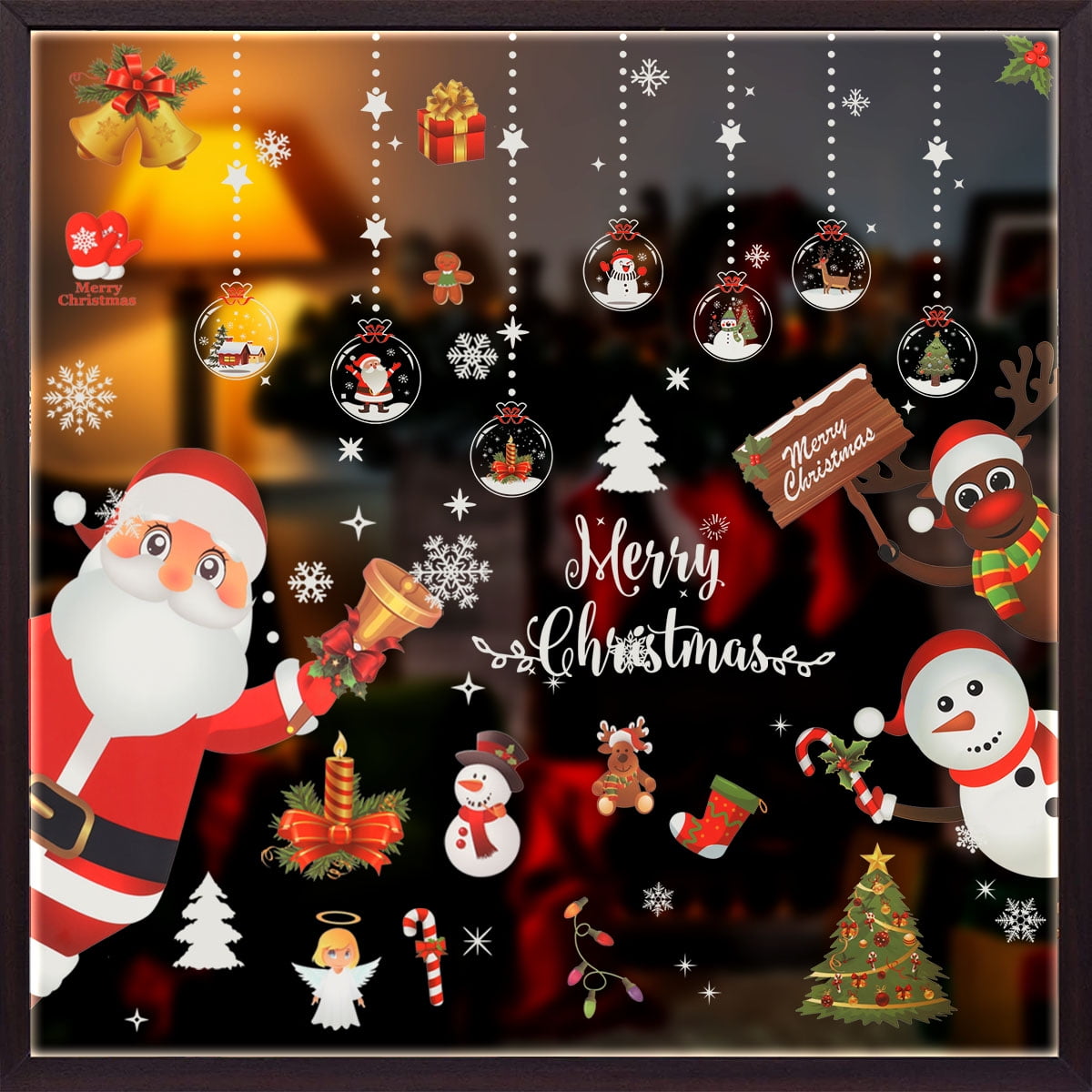 Deago 111Pcs DIY Christmas Windows Stickers Santa Claus Snowflakes Xmas ...