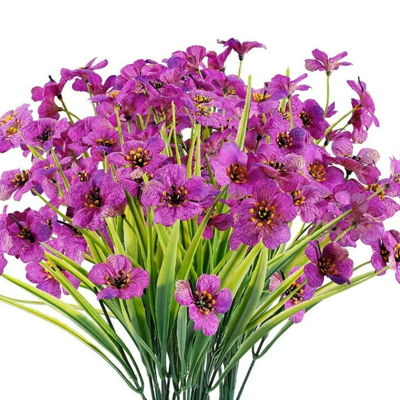 Deago 12 Bundles Artificial Violet Flowers Outdoor UV Resistant Shrubs Fake Flowers No Fade Plastic Plants Garden Porch Window Box Decorating (Purple)