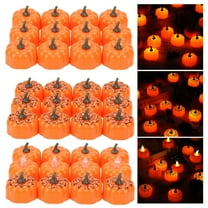 Deago 12 Pack Halloween Pumpkin Tea Lights, Battery Operated LED Tealights, Jack-O'-Lantern, Small Orange Flickering Tea Lights Candles for Halloween, Fall Festival Decorations