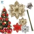 thumbnail image 1 of Deago 12 Pcs 6.3in Christmas Glitter Artificial Poinsettia Flowers Decorations with Clips and Stems Christmas Tree Ornaments for Xmas Wedding Party Wreath DIY (Gold), 1 of 9