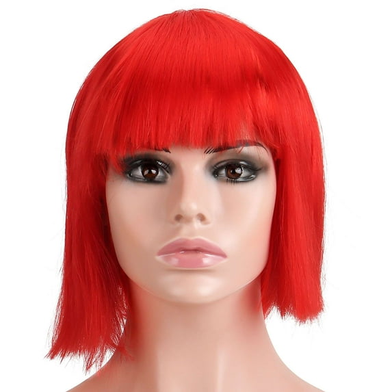Deago 12" Short Straight Bob Wig with Bangs Synthetic Colorful Cosplay Costume Halloween Party Flapper Wig for Women (Red)