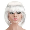thumbnail image 1 of Deago 12" Short Straight Bob Wig with Bangs Synthetic Colorful Cosplay Costume Halloween Party Flapper Wig for Women (White), 1 of 8