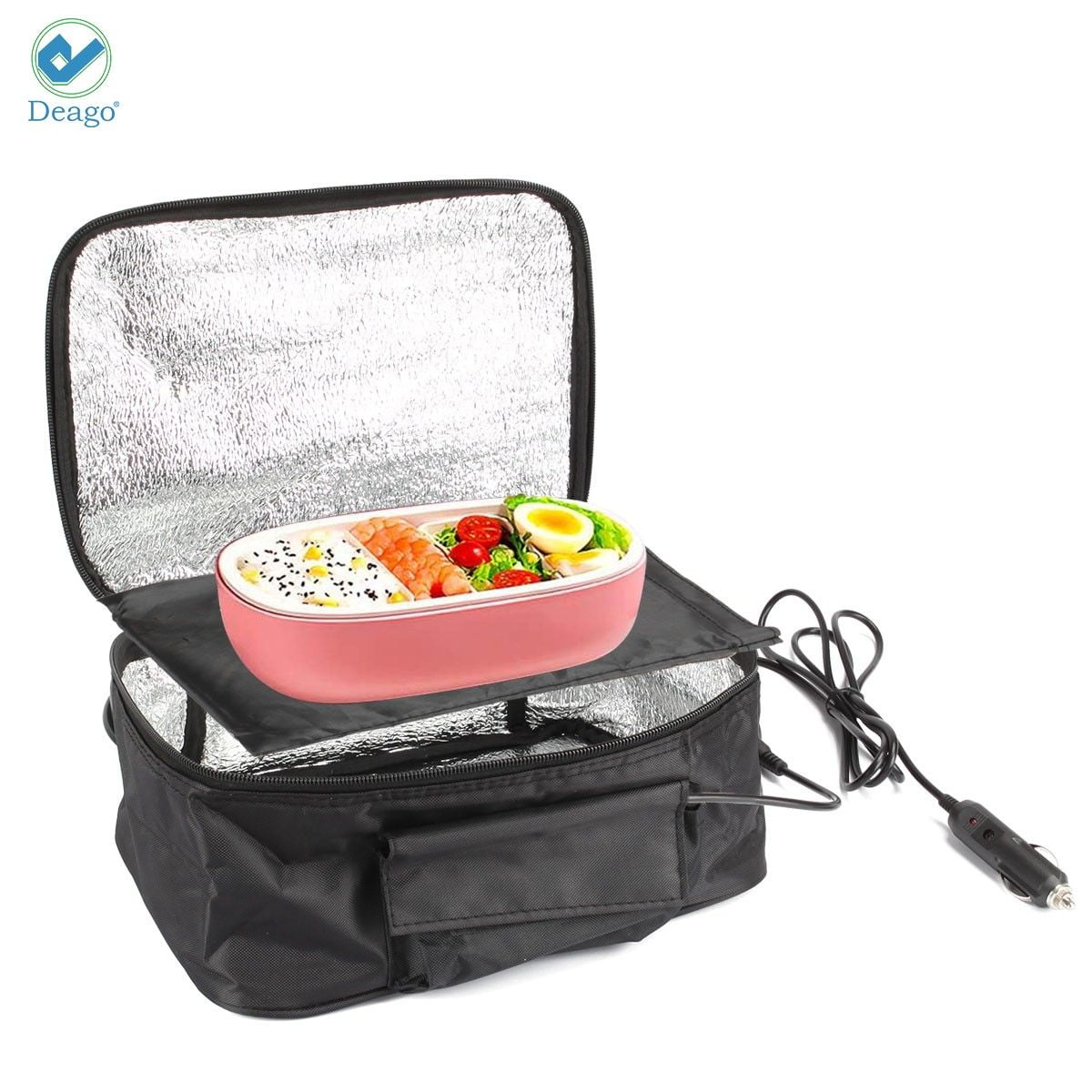 Deago 12V Portable Electric Food Warmer Heating Lunch Box Bag Mini Oven Container for Car (Black)