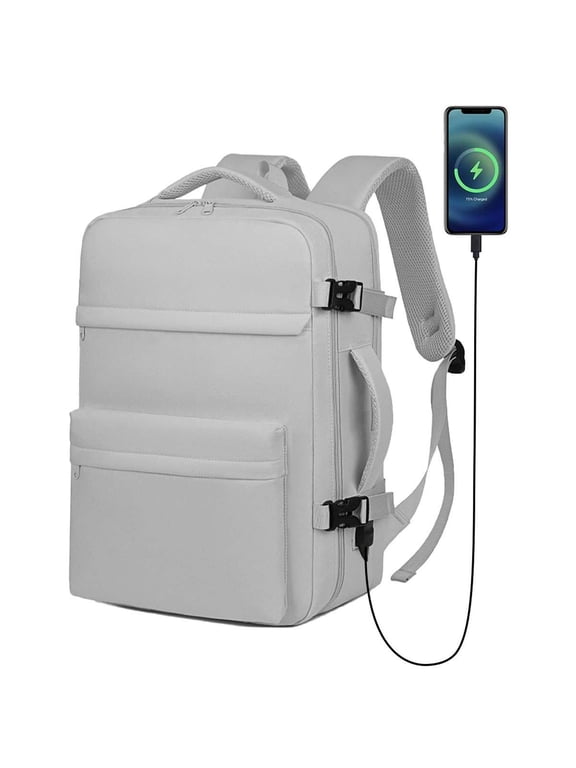 15.6 Inch Travel Laptop Backpack for Men Women Flight Approved Luggage Carry On Backpack Water Resistant Computer Bag with USB Charging Port (Gray)