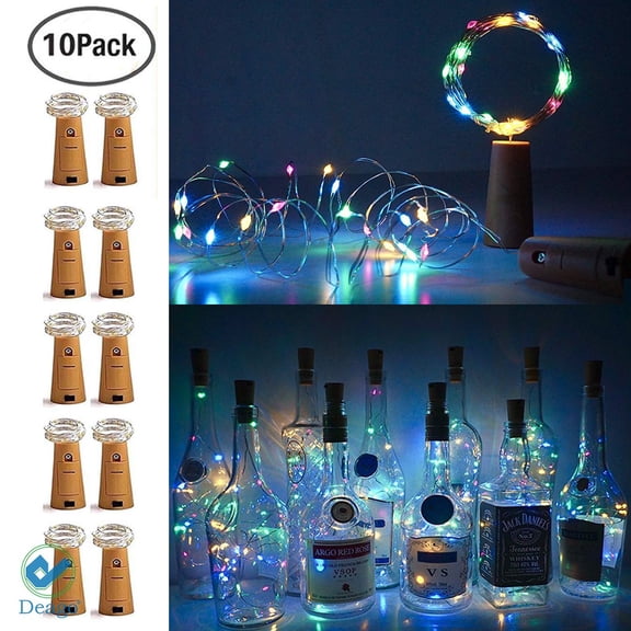 Deago 15 LED Wine String Lights with Cork, 10 Pack Bottle LED Light 2.5ft Copper Wire Starry Light For Christmas Wedding Party Bedroom Decoration (Colorful)
