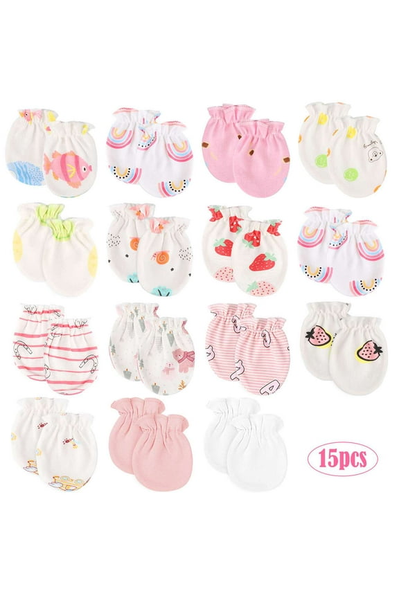 15 Pairs Newborn Baby Cotton Mittens No Scratch Gloves Unisex Newborn Mittens for Baby Boys Girls 0-5 Months