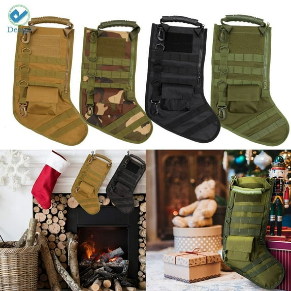 Deago 18" Tactical Christmas Stocking Military Gift Bag Durable Christmas Ornament for Home Decorations (Black)