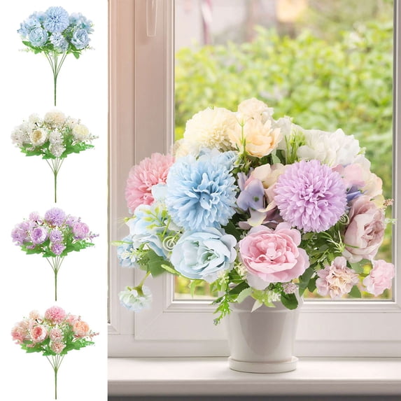 Deago 2 Bunches Silk Peony Artificial Fake Flowers Bunch Bouquet for Home Wedding Office Party Decor (Pink)