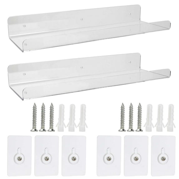 Deago 2 Pack 12" Acrylic Floating Shelf Wall Mounted Invisible Clear Shelves for Living Room Office Bedroom Bathroom Kitchen