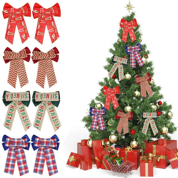 Deago 2 Pack Christmas Wreath Bows 8 x 13 Inches Velvet Christmas Bows for Tree Christmas Decoration, Indoor and Outdoor (Red)