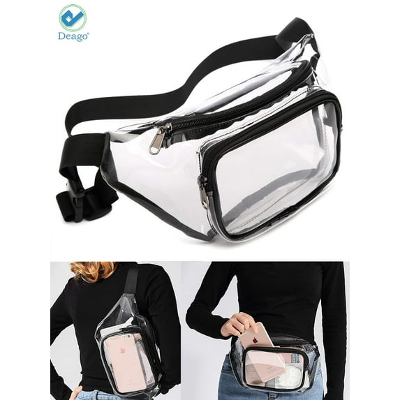 Deago 2 Pack Clear Fanny Pack Waterproof Cute Waist Bag Stadium Approved Clear Purse Transparent Adjustable Belt Bag for Women Men