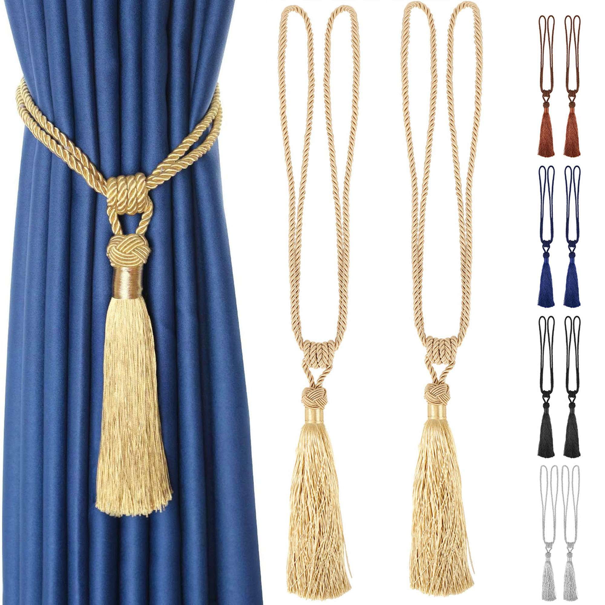 Deago 2 Pack Curtain Tiebacks Tassel Drapery TieBacks Rope Handmade