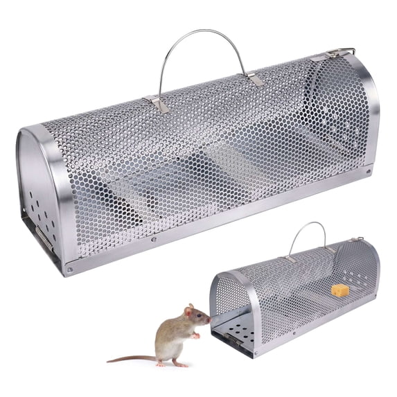 Deago 2 Pack Galvanized Metal Rat Trap Cage, High Sensitivity Humane Live Catch Mouse Cage with Foot Pedal, Portable Continuous Rodent Catcher for Indoor and Outdoor
