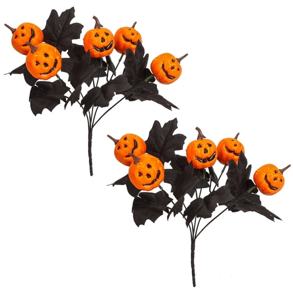 Deago 2 Pack Halloween Decorations Black Artificial Flowers with Pumpkins for Halloween Table Centerpiece Indoor Outdoor Decor