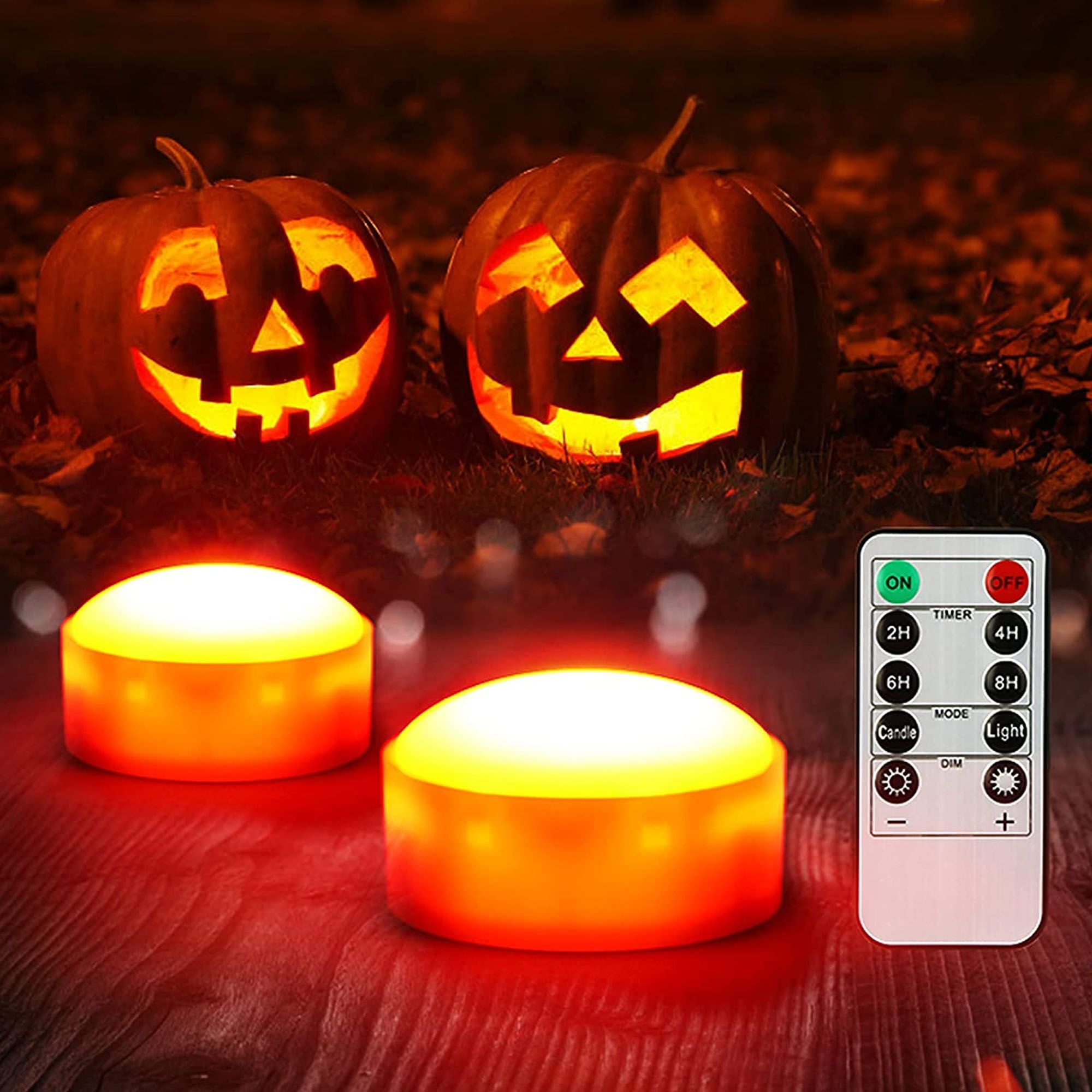 2-Pack Orange LED Pumpkin Lights with Remote and Timer