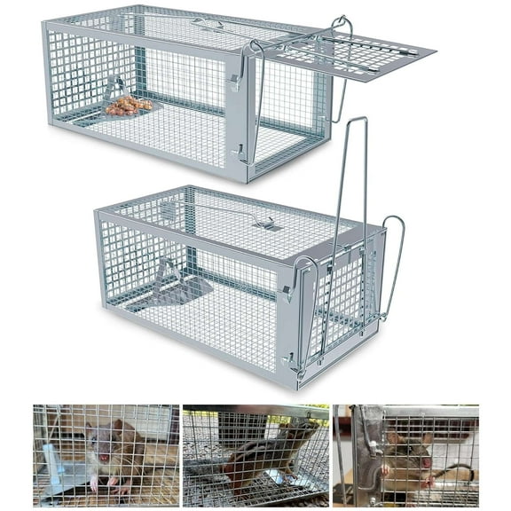 Deago 2 Pack Humane Rat Trap Mouse Traps Cage for Indoor or Outdoor, Small Rodent Chipmunk Squirrel Trap Live Animal Cage Catch and Release