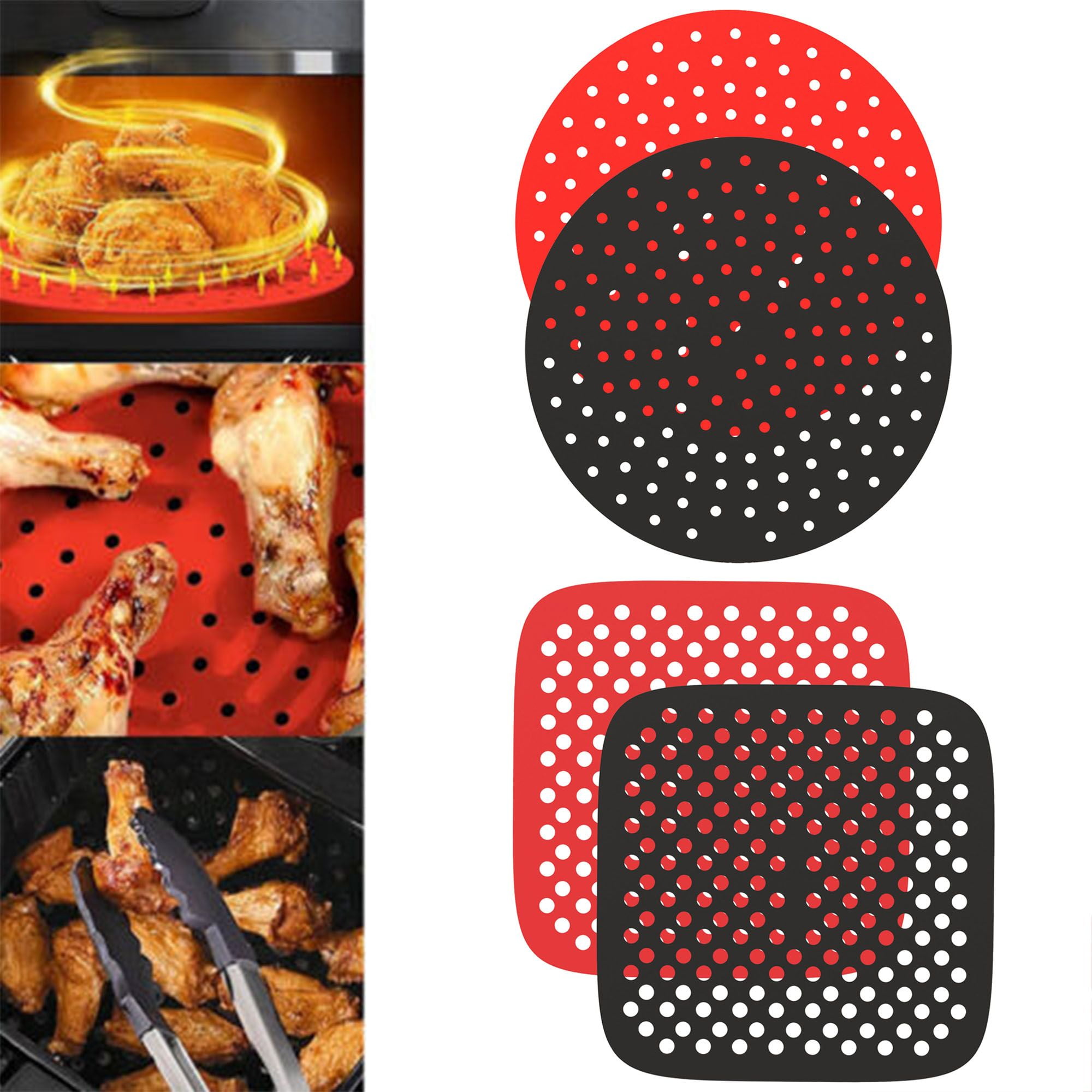 Reusable Air Fryer Liners, Square 7.5 Inch, 2-Pack Silicone Non-Stick Mats - BPA-Free, Dishwasher Safe, Fits Cosori, NuWave, Chefman, Dash & More