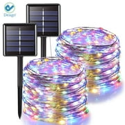 Deago 2 Pack Solar String Light 100LED 33ft 8 Modes Solar Christmas Lights Copper Wire Lights Waterproof for Gardens, Wedding, Party, Homes, Xmas, Outdoors (Colorful)