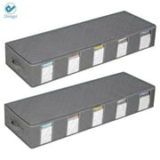 Deago 2 Pack Underbed Storage Bags Containers - Large Capacity Foldable Under Bed Storage Box with Reinforced Handles and Clear Window for Blankets,Clothes,Comforters (Gray)