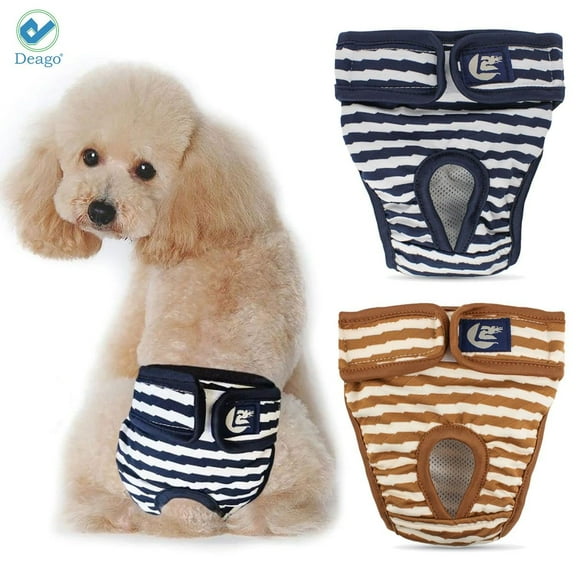 Deago 2 Pack Washable Dog Diapers Female for Small Medium Dogs, Premium Reusable Leakproof Puppy Diapers Nappies (Brown+Blue, S)