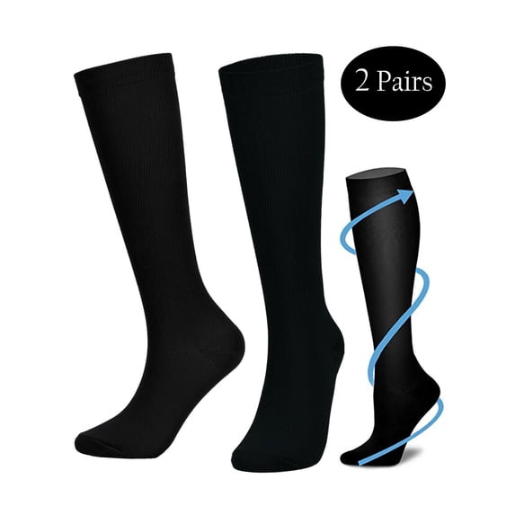 Deago 2 Pairs Compression Socks Women & Men Stockings Graduated Support - Best Running, Athletic Sports, Flight Travel (Black, S/M)