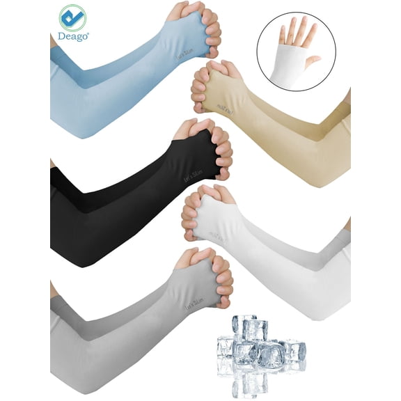 Deago 2 Pairs Cooling Arm Sleeves for Men Women,UV Sun Protection Cooling Sleeves to Cover Arm Tattoo for Driving Cycling Golf Fishing (White)