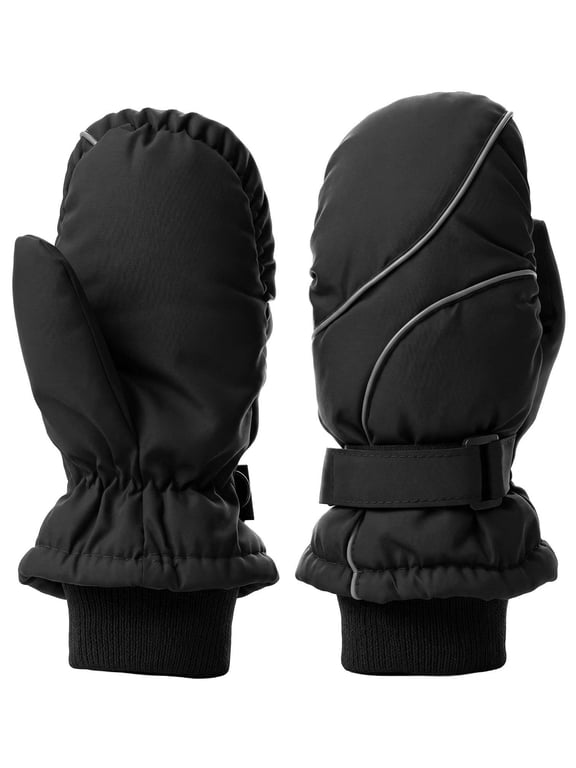 2 Pairs Kids Winter Gloves - Snow & Ski Waterproof Thermal Insulated Gloves for Boys Girls Toddler Children for Cold Weather (Black)