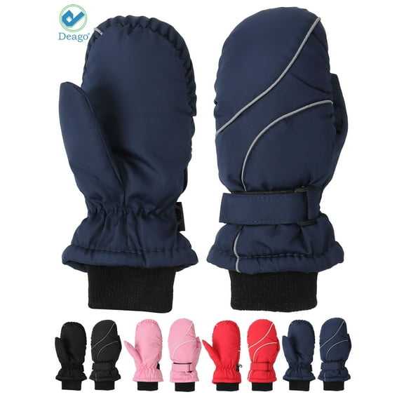 Deago 2 Pairs Kids Winter Gloves - Snow & Ski Waterproof Thermal Insulated Gloves for Boys Girls Toddler Children for Cold Weather (Navy)