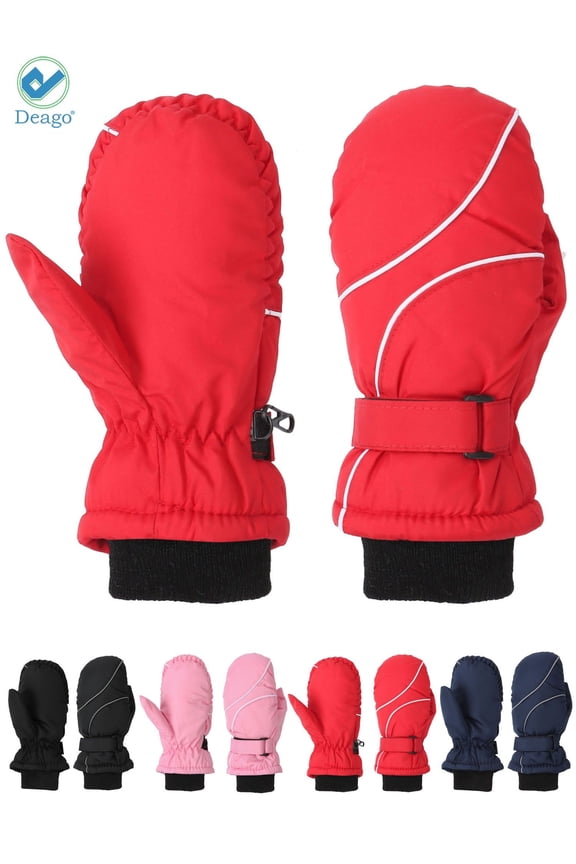 2 Pairs Kids Winter Gloves - Snow & Ski Waterproof Thermal Insulated Gloves for Boys Girls Toddler Children for Cold Weather (Red)