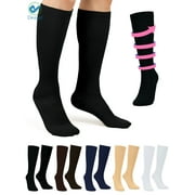 Deago 2 Pairs Knee High Graduated Compression Socks for Women & Men 15-20mmHg-Best Medical,Running,Nursing,Hiking,Recovery & Basketball Socks (L/XL)