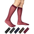 thumbnail image 1 of Deago 2 Pairs Mens Silky Socks Sheer Dress Socks Ultra Thin Nylon Business Sox Summer Cool Crew Socks Mid Calf (Red), 1 of 7