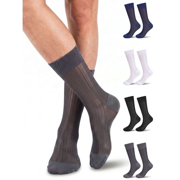 Deago 2 Pairs Mens Ultra Thin Sheer Dress Socks Soft Nylon Mid Calf Silky Transparent Summer Cool Business Socks Work Trouser Sox