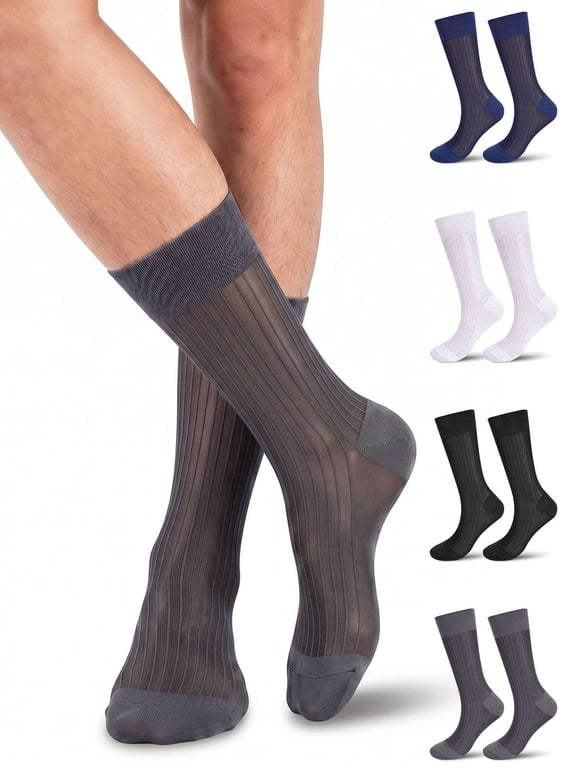 2 Pairs Mens Ultra Thin Sheer Dress Socks Soft Nylon Mid Calf Silky Transparent Summer Cool Business Socks Work Trouser Sox