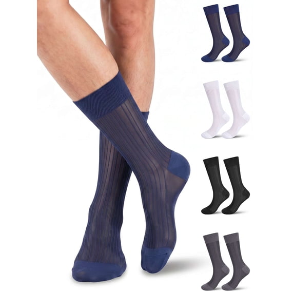 Deago 2 Pairs Mens Ultra Thin Sheer Dress Socks Soft Nylon Mid Calf Silky Transparent Summer Cool Business Socks Work Trouser Sox