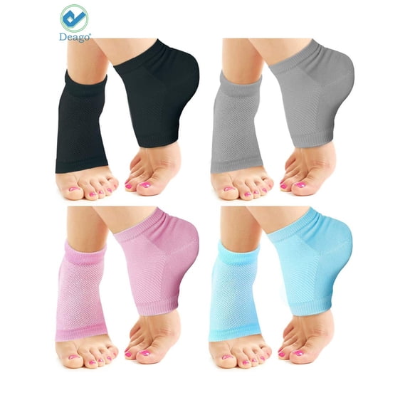 Deago 2 Pairs Moisturizing Gel Heel Socks Open Toe Socks for Dry Hard Cracked Heels Repair, Black