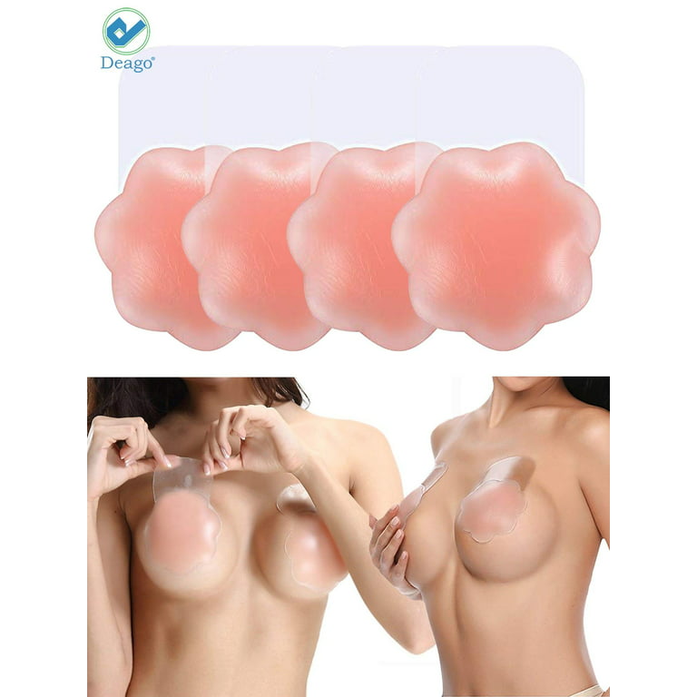 Deago 2 Pairs Nippleless Covers For Women Silicone Reusable Breast Petals  Lift Up Pasties Invisible Sticky Bras (4 inch) 