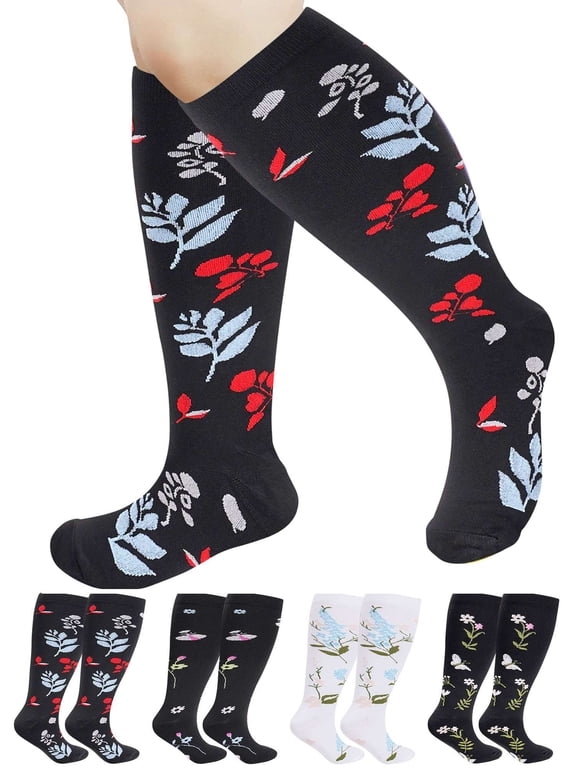 2 Pairs Plus Size Compression Socks for Women & Men 15-20 mmhg Extra Wide Calf Knee High Support Socks for Circulation