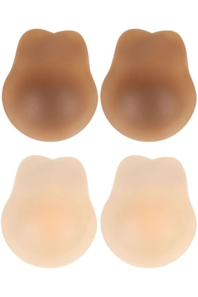 2 Pairs Push Up Sticky Bra for Women Reusable Invisible Silicone Adhesive Bra for Backless Strapless Dress (Brown/Skin, S)