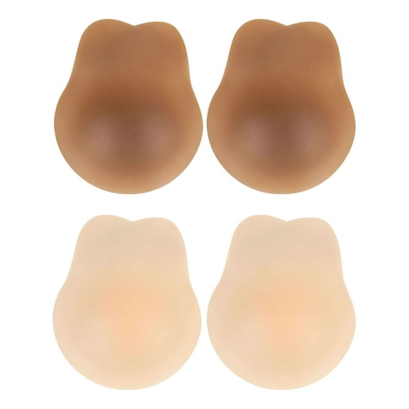 Deago 2 Pairs Push Up Sticky Bra for Women Reusable Invisible Silicone Adhesive Bra for Backless Strapless Dress (Brown/Skin, S)