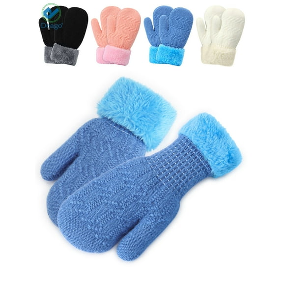 Deago 2 Pairs Toddler Winter Mittens Gloves Baby Boys Girls Warm Gloves Infant Thicken Knit Mittens Kids (Blue)